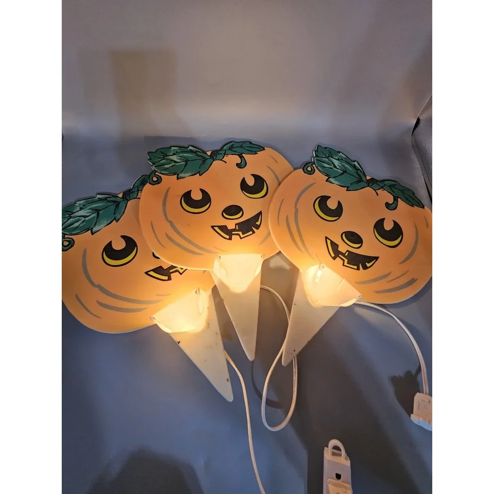 Vintage 90s Halloween Plastic Yard Sticks Set Of 3 Light Up Jack O‎ Lanterns